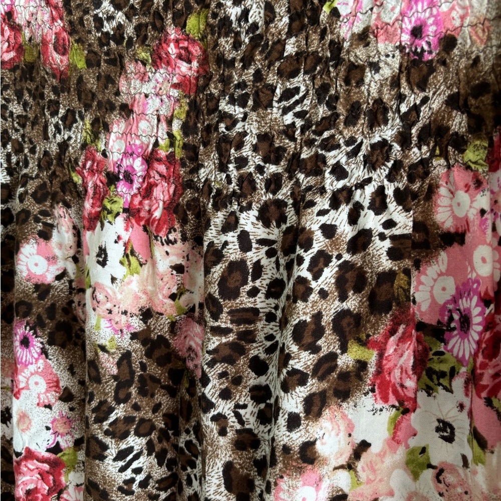 Feathers Pink Floral Leopard Midi Skirt - Picture 2 of 6